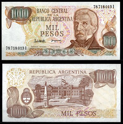 Аргентина 1000 песо ND (1976-1983) (артикул 6280-64-3-1). Pick 304 d (2)	 бумага аUNC