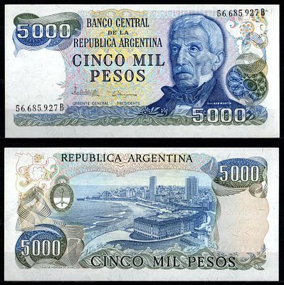 Аргентина 5000 песо ND (1977-1983) (артикул 6280-64-1-2). Pick 305 b (1)	 бумага UNC (пресс)