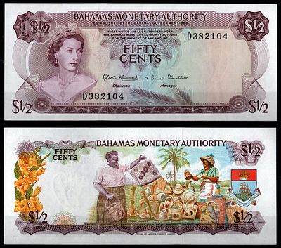 Багамские Острова 1/2 доллара 1965 (артикул 451-1209-3). Елизавета II (1952-2022) Pick 17 