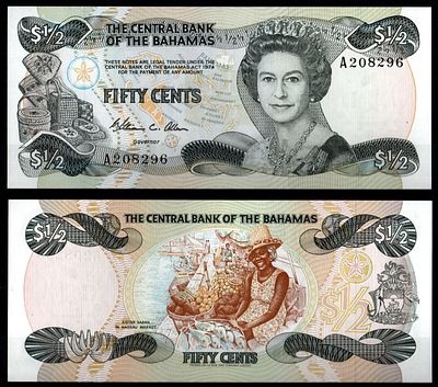 Багамские Острова 1/2 доллара 1974 (1984) (артикул 8605-18-3-1). Pick 42 бумага UNC (пресс)