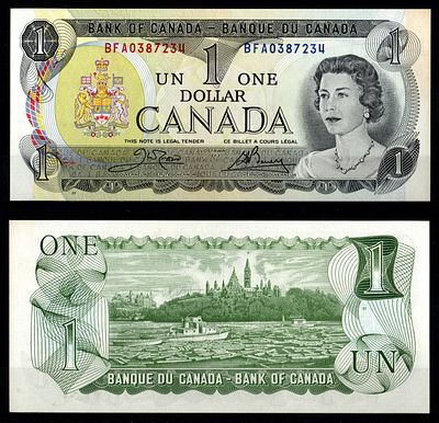 Канада 1 доллар 1973 (артикул 8605-32-2-2). Pick 85 c бумага aUNC