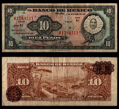 Мексика 10 песо 1948 (артикул 8605-45-4-1). Pick 47 c бумага