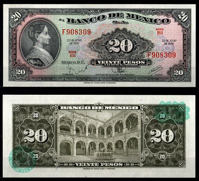 Мексика 20 песо 1970 (артикул 7198-8-4-1). Pick 54 p бумага