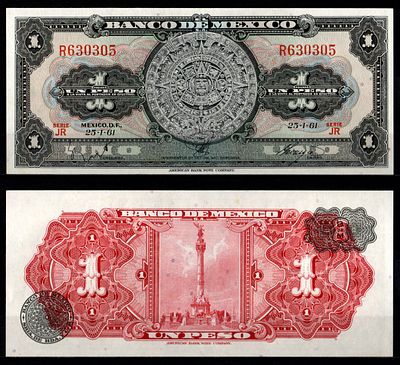 Мексика 1 песо 1961 (артикул 7198-14-3-1). Pick 59 g бумага aUNC