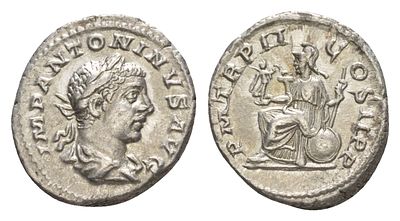 Римская Империя денарий 219 (артикул 00-812-44). Элагабал, IMP ANTONINVS AVG, бюст императора/ 