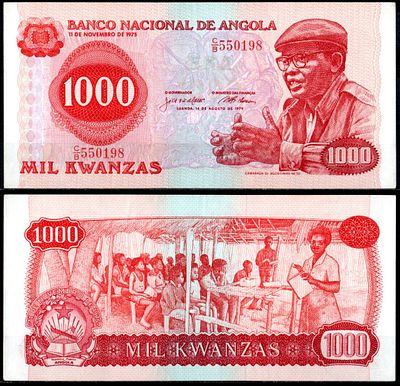 Ангола 1000 кванза 1979 (артикул 451-799-2). Антонио Агостиньо Нето, школа Pick 117 a бумага 