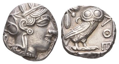 Аттика, Афины тетрадрахма 440-404 гг. до н.э. (артикул 00-903-88). голова Афины/сова, оливковая 