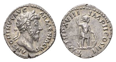 Римская Империя денарий 164 (артикул 00-816-59). Марк Аврелий, ANTONINVS AVG ARMENIACVS, бюст 