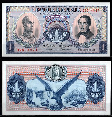 Колумбия 1 песо 1973 (артикул 7191-58-2-1). Pick 404 e бумага UNC (пресс)