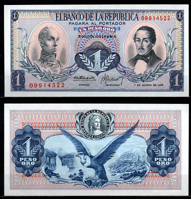 Колумбия 1 песо 1973 (артикул 7191-58-2-2). Pick 404 e бумага UNC (пресс)