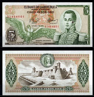 Колумбия 5 песо 1978 (артикул 7191-51-3-2). Pick 406 f бумага UNC (пресс)