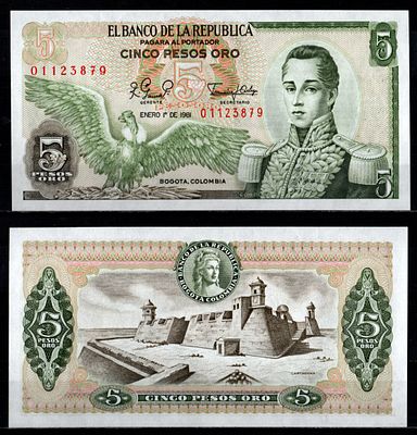 Колумбия 5 песо 1981 (артикул 7191-53-2-1). Pick 406 f бумага UNC (пресс)