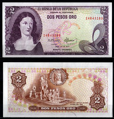 Колумбия 2 песо 1977 (артикул 7191-50-3-1). Pick 413 b бумага