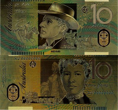 Австралия 10 долларов 1966 (артикул 415-3-1). года образца подлинной купюры, переливающиеся 