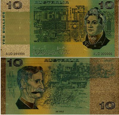 Австралия 10 долларов 1993 (артикул 415-3-2). года образца подлинной купюры, переливающиеся 