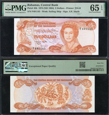 Багамские острова 5 долларов 1974 (1984) (артикул 452-2-71). Елизавета II (1952-2022), танец 