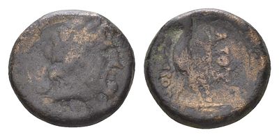 Пергамское Царство АЕ III-II вв. до н.э. (артикул 1100-10-42). голова Зевса, или Асклепия/ΔΙΟΣ 