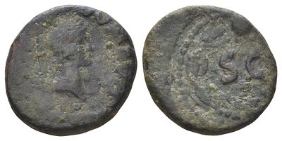 Римская Империя квадранс 81-96 (артикул 1100-10-55). Домициан, IMP DOM AVG, голова Минервы/S C 