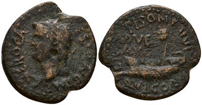 Римская Империя, Провинция Ахайя, Коринф AE 66-67 (артикул 1100-8-26). Нерон, голова императора 