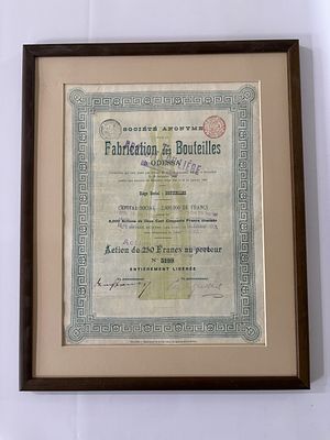 Акция Бельгийского общества &laquo;Одесского завода бутылей&raquo; по 250 франков 1896 (артикул P29). в рамке