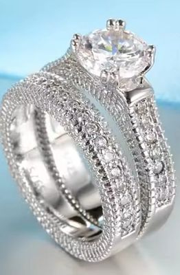 סט זוג טבעות מרהיבות חדשות מחנות שנסגרה מיוחדות ובעלות נוכחות ציפוי כסף סטרלינג 925 חתום 
ראש 