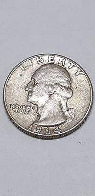 מטבע כסף QUARTER DOLLAR ארה"ב כסף 900 
קוטר 24.26 מ"מ שנת הנפקה 1964 משקל 6.25 גרם