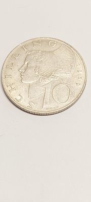 מטבע כסף בערך 10 שילינג אוסטריה 
שנת הנפקה 1959 כסף 900 משקל 7.6 גרם