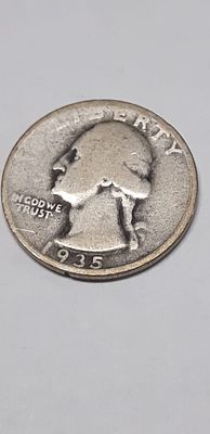 מטבע כסף QUARTER DOLLAR ארה"ב 
קוטר 24.26 מ"מ שנת הנפקה 1935 משקל 6.25 גרם