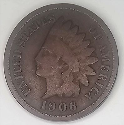 מטבע סנט “ראש אינדיאני” 1906 – ברונזה אמריקאית מקורית. מאפיינים עיקריים 
• סוג מטבע: Indian 