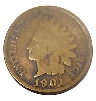 מטבע סנט “ראש אינדיאני” 1901 – ברונזה אדמדמה-חומה (RB). סנט “ראש אינדיאני” 1901, ברונזה (≈ 95 % 