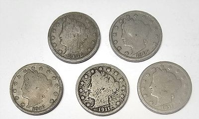 לוט סט 5 מטבעות ניקל “V-Liberty”‏ 1906-07-10-11-11 | ניקל-נחושת 5¢, בית הטבעה פילדלפיה. חמישיית 