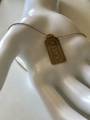 שרשרת כדוריות קטנות 14k עם תליון “KAREN” - עשויים זהב מלא 14 קראט. שרשרת כדורים דקה מזהב צהוב 