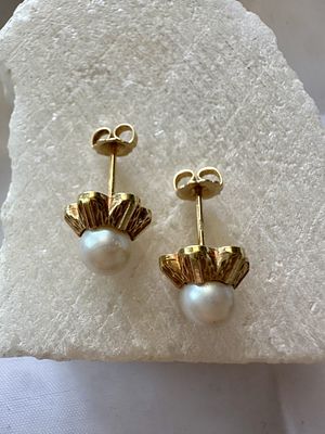 עגילי זהב 14K עם פנינים טבעיות - וינטג' נדיר בזהב מוצק מלא. עגילי זהב מלא 14 קראט בעבודת יד 