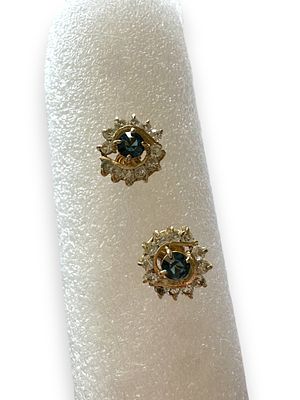 עגילי זהב 14K וינטג' אבן חן כחולה (ספיר / טופז) ואבני חן לבנות נוצצות. עגילי וינטג' יוקרתיים 