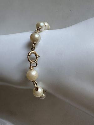 צמיד זהב אמיתי 14K עם פניני מים מתוקים טבעיים 6.42 גרם וינטג' אלגנטי. צמיד וינטג' יוקרתי בעבודת 