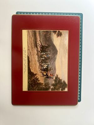 סט 6 תחתיות יוקרתיות וינטג' עם הדפסים של כרכרות סוסים, אנגליה 1930, לוט מיוחד. סט מהודר של שישה 