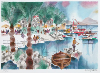 שמואל כץ - דייג בכנרת. 39x55cm 
הדפס משי חתום וממוספר 
1995 
מהדורה : 400