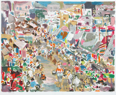 אברהם בינדר - שוק. 67x82cm 
הדפס משי חתום וממוספר
1998 
מהדורה : 400