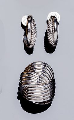 Lote de joyas en plata de ley, de la firma ARISTOCRAZY, gallonadas: sortija ancha (n&ordm; 12 - 13) 