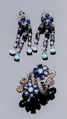 Lote de sortija lanzadera (n&ordm; anillero: 19.) y pendientes largos, con tres flecos colgantes (41 