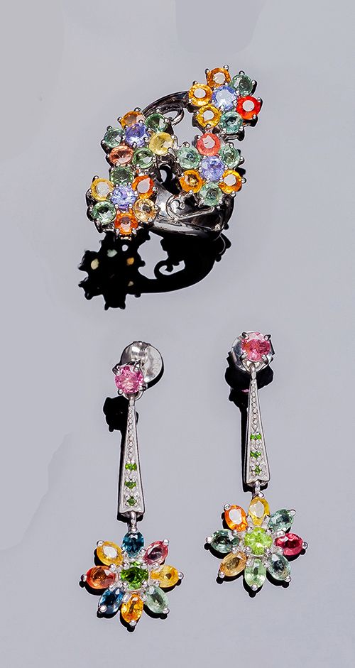 Lote de sortija lanzadera (n&ordm; anillero: 14) y pendientes largos (44 mm.), en plata de ley 