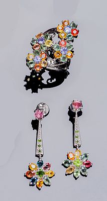 Lote de sortija lanzadera (n&ordm; anillero: 14) y pendientes largos (44 mm.), en plata de ley 