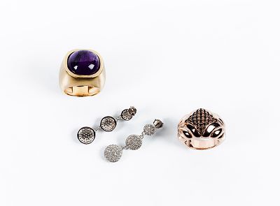 Lote de joyas en plata de ley: 1) Sortija en plata rosa ARISTOCRAZY con motivo de estrella en 