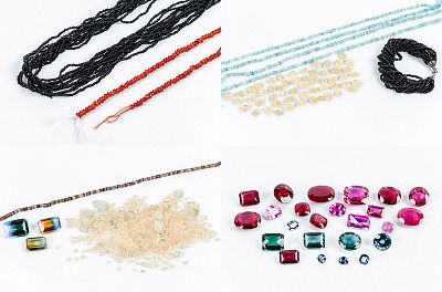 Lote variado de piedras de color, sint&eacute;ticas y naturales, en diferentes colores y tallas, dos 