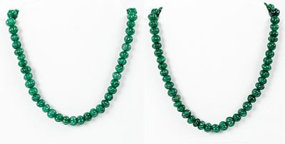 Lote de dos collares de cuentas de esmeraldas gallonadas. Cord&oacute;n regulable 50 - 90 cm.