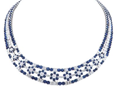 COLLAR DE DIAMANTES Y ZAFIROS EN ORO 18 KT. Collar realizado en oro de 18 kt con contrastes. 
