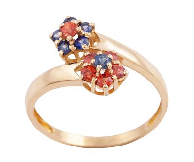 SORTIJA EN ORO 18KT CON ZAFIROS AZULES Y NARANJAS. Sortija realizada en oro de 18kt. Diseño "Tú 