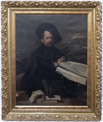 BUFÓN CON LIBROS, COPIA DE ORIGINAL DE DIEGO DE VELÁZQUEZ. Óleo sobre lienzo Copia realizada 