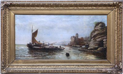 ESCENA DE PESCADORES CON PUERTO AL FONDO, 1879. JULES ACHILLE NOËL (Francia, 1815-1881) Óleo 