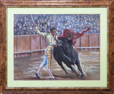 ESCENA TAURINA, 1956. SERVANDO DEL PILAR (Segovia, 1903-1990) Gouache sobre papel Firmado 